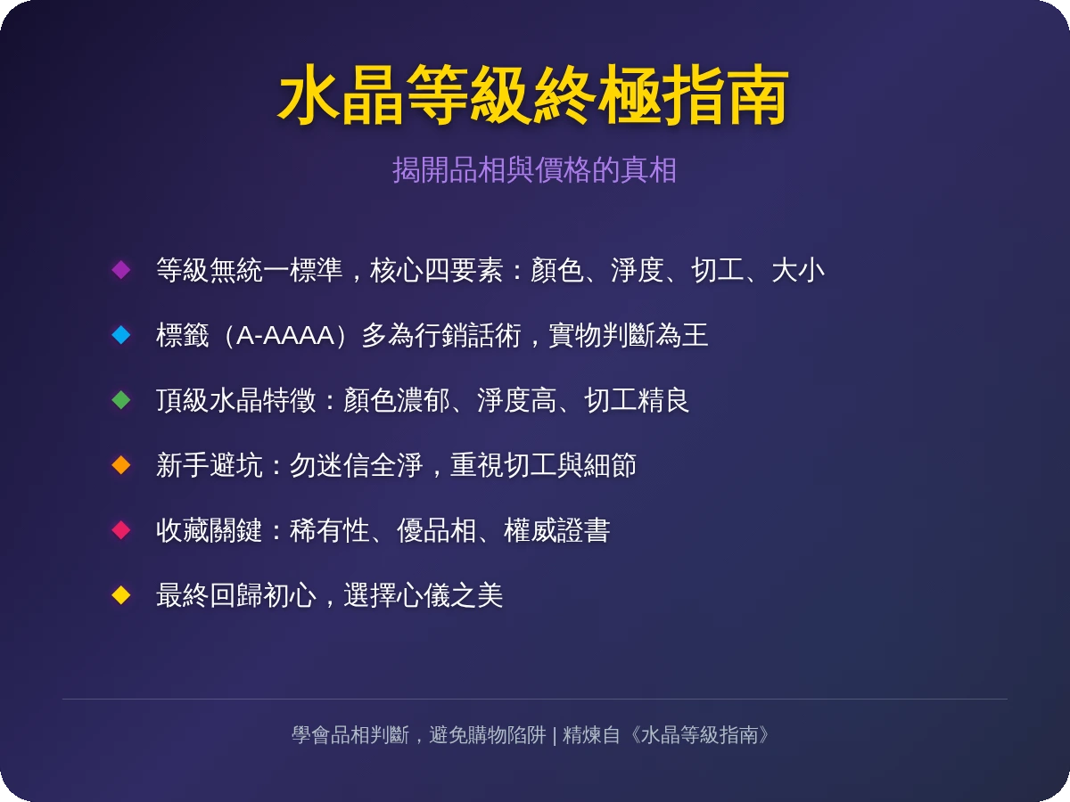 水晶種類等級終極指南：看懂分級、避開陷阱、買對價值