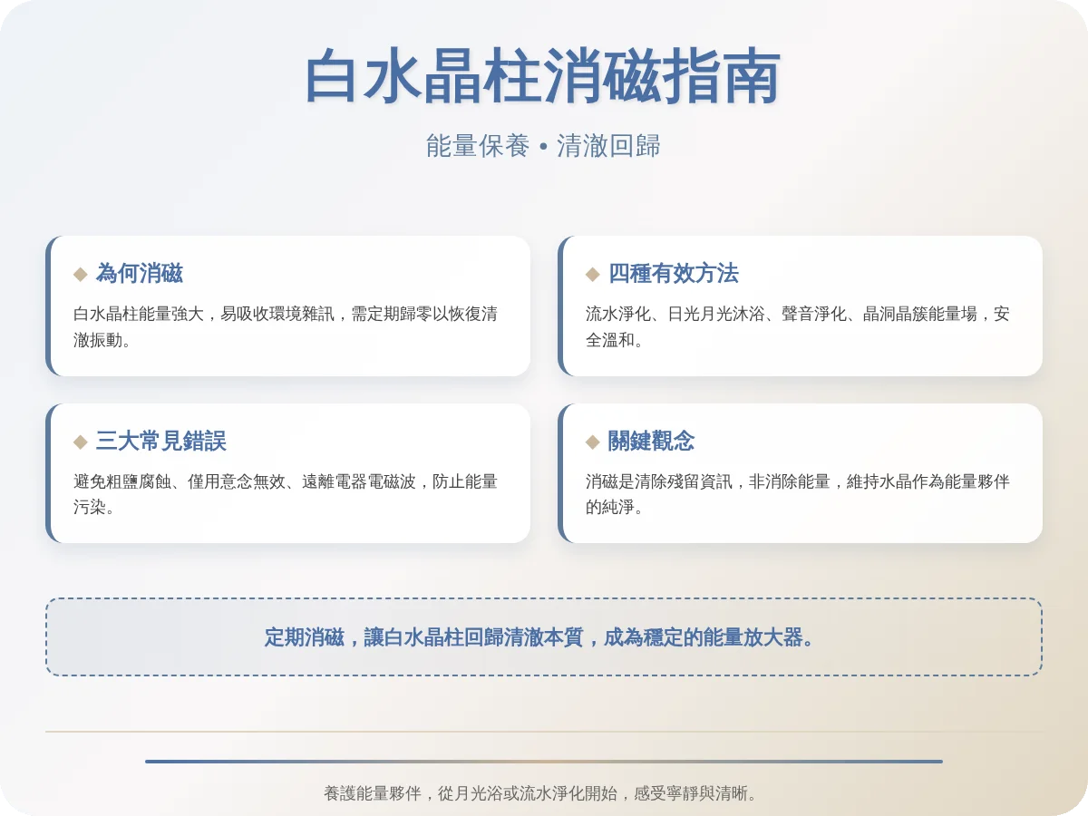 白水晶柱消磁完整指南：專家教你正確淨化與避開常見錯誤